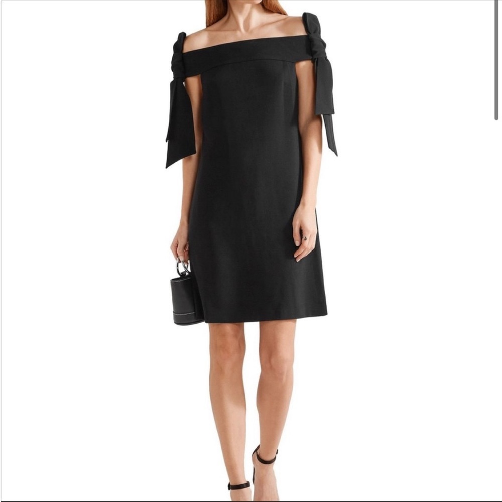 Tibi Black Crepe Off-shoulder Bow Detail Cocktail Dress